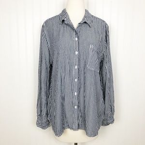 Beach Lunch Lounge Striped Button Up Shirt Navy XL